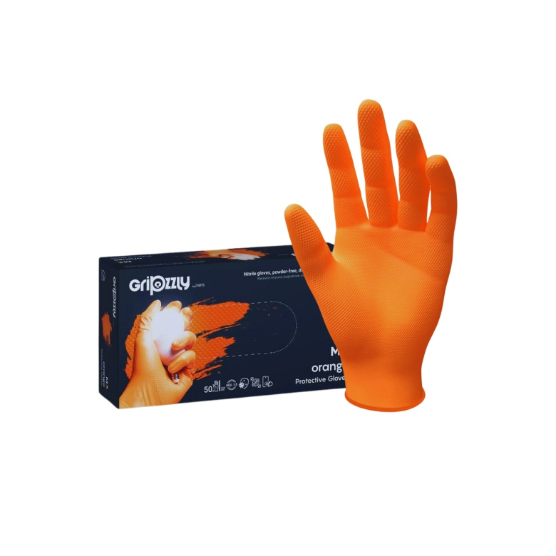 Manusi Nitril Gofrate Diamantate Orange M,50 buc