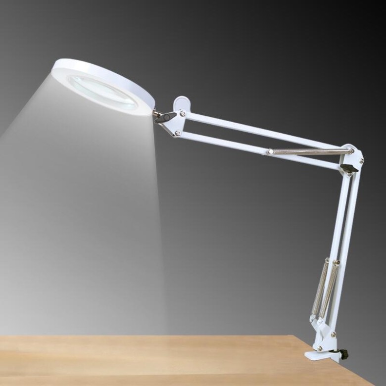 Lampa de birou circulară cu lupa cu clemă