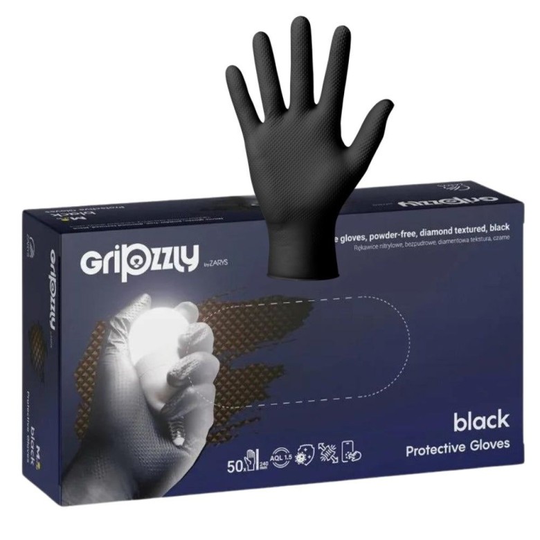 Manusi Nitril Gofrate Diamantate Black L,50 buc