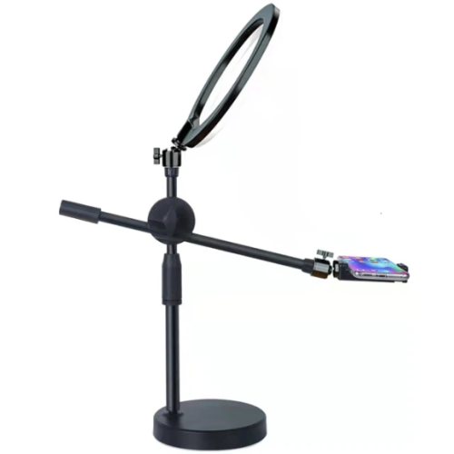 Lampa circulara cu 2 suporturi de masa pentru telefon
