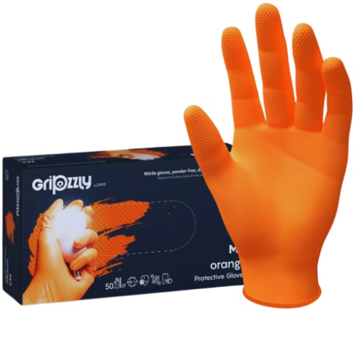 Manusi Nitril Gofrate Diamantate Orange L,50 buc